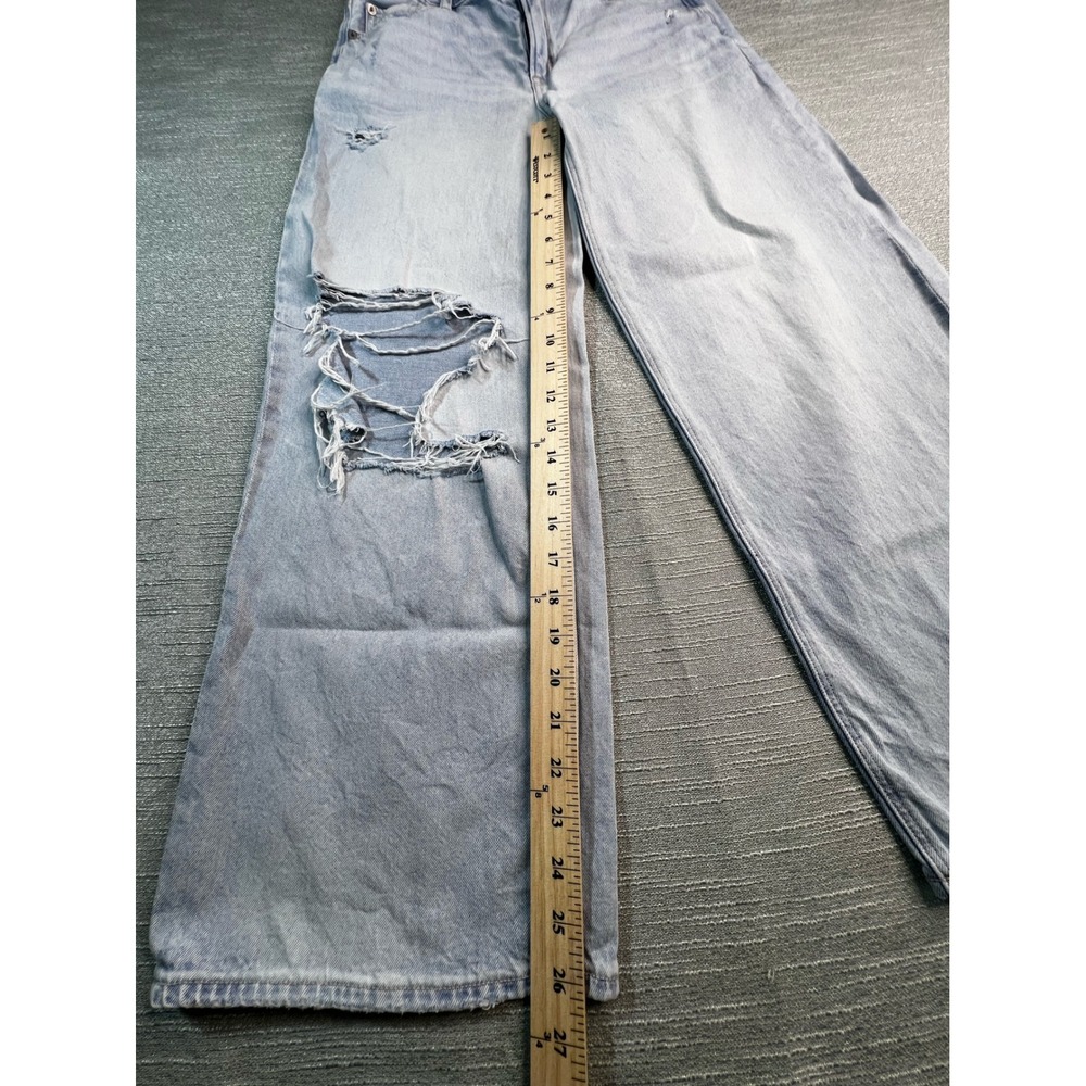 American Eagle Strigid Light Wash Distressed Wide Leg Jeans Women Size 27 - Picture 4 of 11